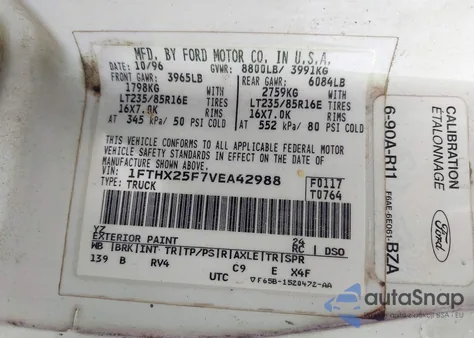 1997 Ford F-250 Xl from USA, damaged, VIN 1FTHX25F7VEA42988